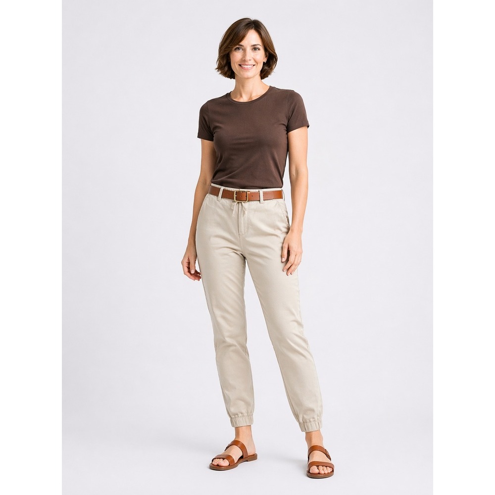 Caliville Womens Jogger Pants Deeper Stone Beige Drawstring Waist Size Large NEW